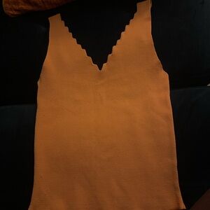 Scalloped V-Neck Orange Top